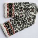 Hand knitted warm wool mittens , gloves patterned Grey flowers