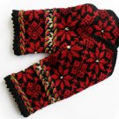 Hand knitted warm wool mittens , gloves patterned Red flowers