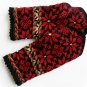 Hand knitted warm wool mittens , gloves patterned Red flowers