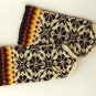 Hand knitted warm wool mittens , gloves White with black flowers