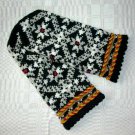 Hand knitted warm wool mittens , gloves Black and White pattern - Night Snowflakes
