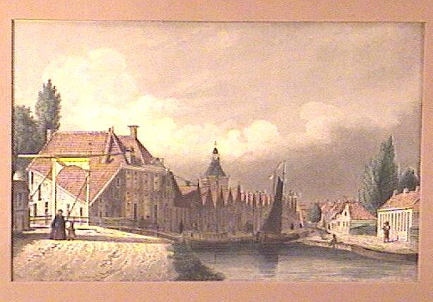 Framed Engraving Circa 1850 Village Canal