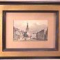 Framed Engraving Ca. 1850 Street Scene