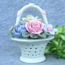Bisque Porcelain Flower Basket Vintage Cottage Look