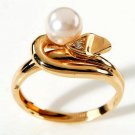 Estate Pearl Ring 14 Kt Gold with .03 Carat Diamond