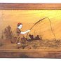 Handmade Wood and Ivory Inlay Picture Pair Farming Fishing Couple