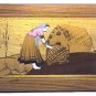 Handmade Wood and Ivory Inlay Picture Pair Farming Fishing Couple
