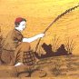 Handmade Wood and Ivory Inlay Picture Pair Farming Fishing Couple