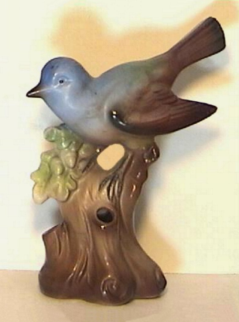 Blue Bird On Stump Flower Arranger made in Germany