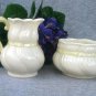 Belleek Porcelain Creamer and Open Sugar Bowl 'Ribbon' 3rd Green Mark