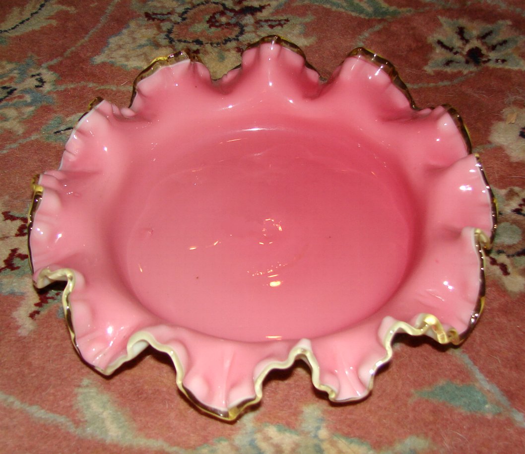 Cased Glass Center Bowl Circa 1900 Pink and White