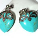 Puffy Heart Turquoise & Sterling Silver Earrings NOS