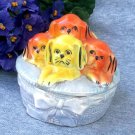 Art Deco Blue Luster Box with Orange and Yellow Puppies Made in Germany