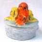 Art Deco Blue Luster Box with Orange and Yellow Puppies Made in Germany
