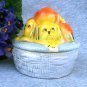 Art Deco Blue Luster Box with Orange and Yellow Puppies Made in Germany