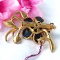 Retro Black Glass Flower Pin with Rhinestones and Thermoplastic