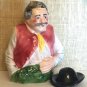 Porcelain Figural Decanter Peasant Man with Hat Stopper and Mustache