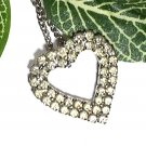 Heart Pendant Two Rows Rhinestones and Silver Chain