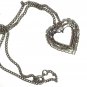 Heart Pendant Two Rows Rhinestones and Silver Chain