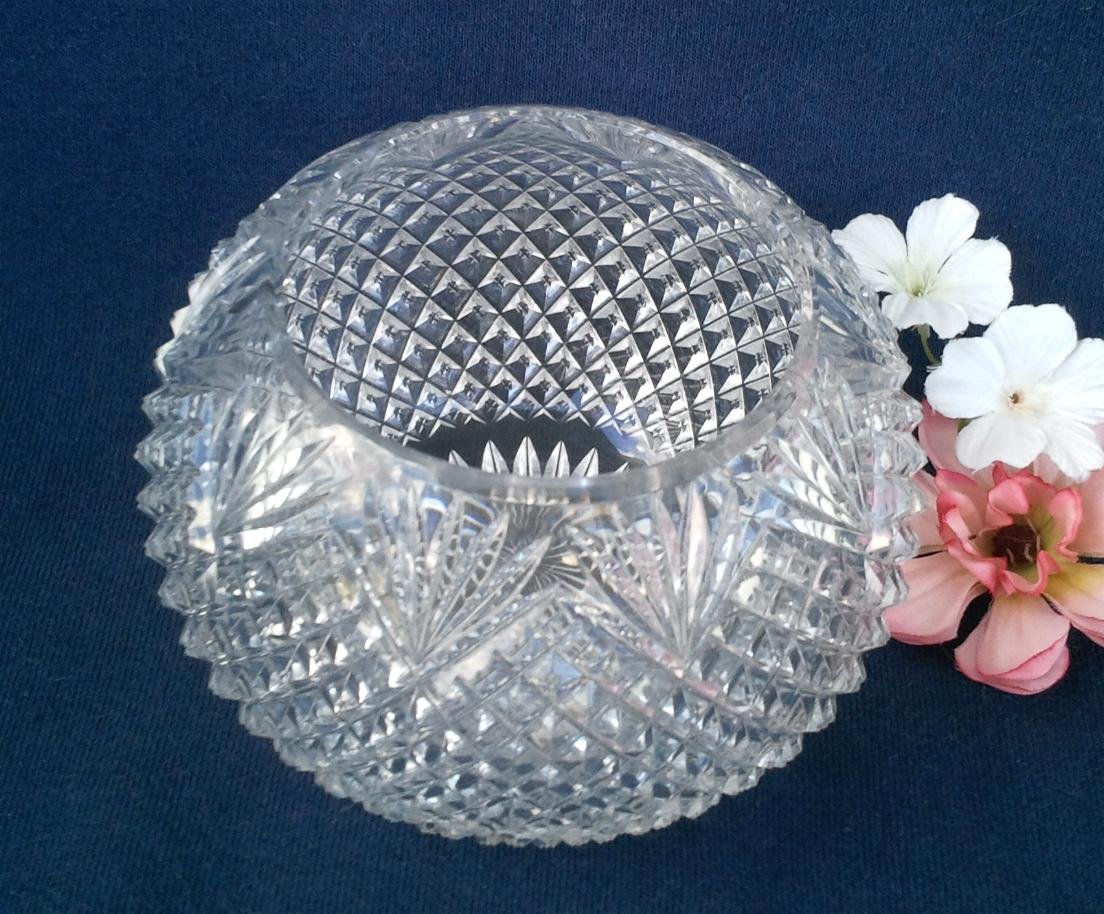 Brilliant Cut Glass Rose Bowl Antique Lead Crystal