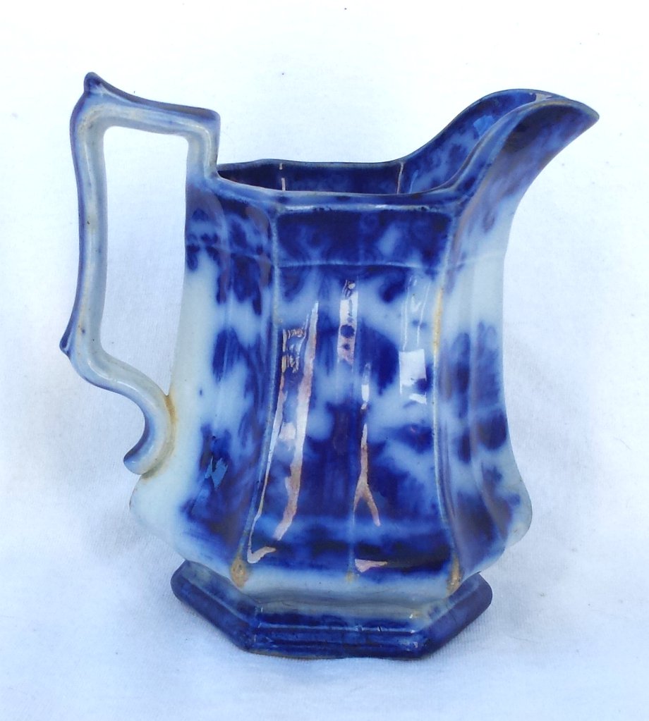 Flow Blue Oriental Theme Pitcher Circa 1860