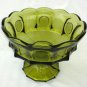 Fostoria Coin Pattern High Footed Compote Olive Green Elegant Glass 1960s