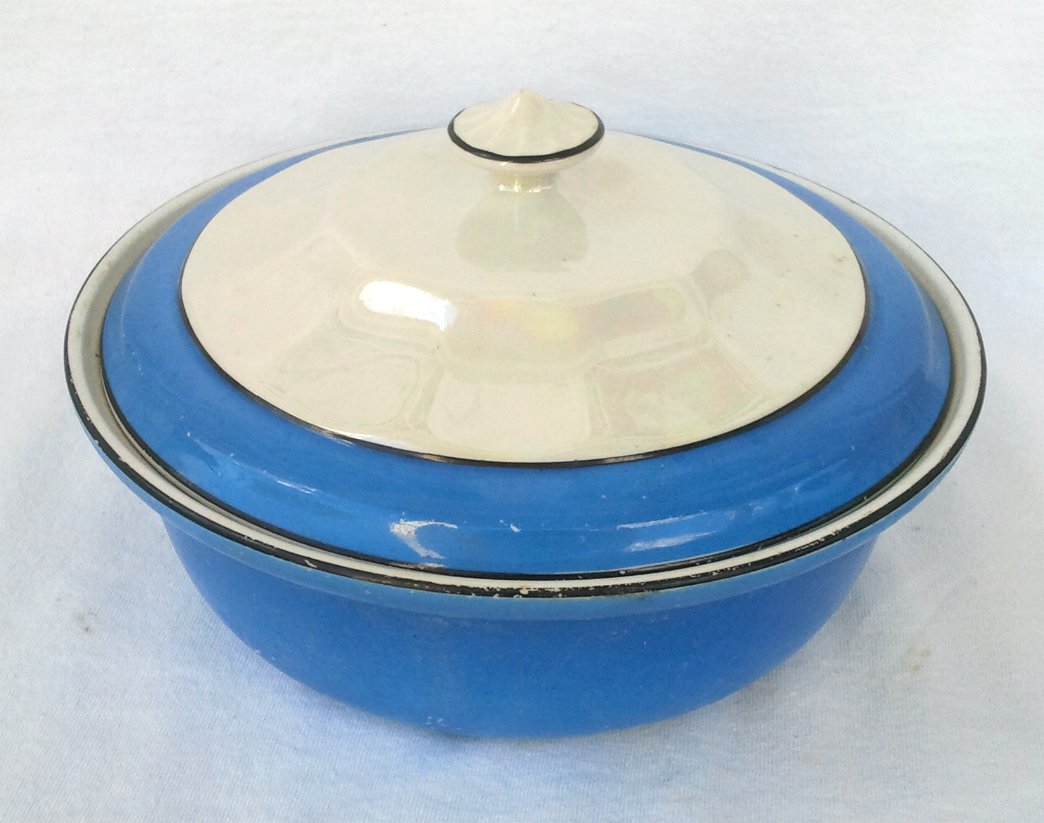 Hall China Baking Dish Blue and Pearl Luster Covered Casserole with ...