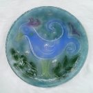 Hand Blown Glass Plate 10 Inch Stylized Bird with Controlled Bubbles Signed Moon