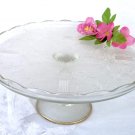 Jeannette Glass Harp Pattern Cake Stand with Gold 1950's