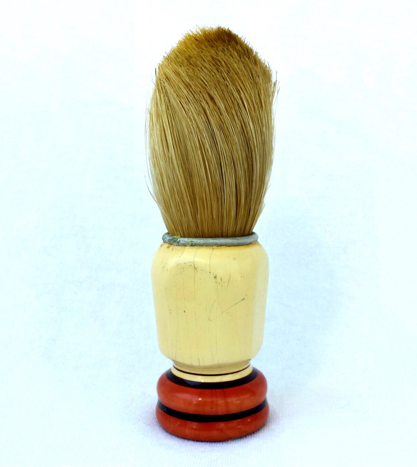 Shaving Brush with Wood Handle - Vintage - Orange, Black & Cream