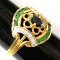 Price Drop! Sapphire, Emerald and Diamond Cocktail Ring 14 kt Gold Filigree Setting
