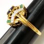 Price Drop! Sapphire, Emerald and Diamond Cocktail Ring 14 kt Gold Filigree Setting