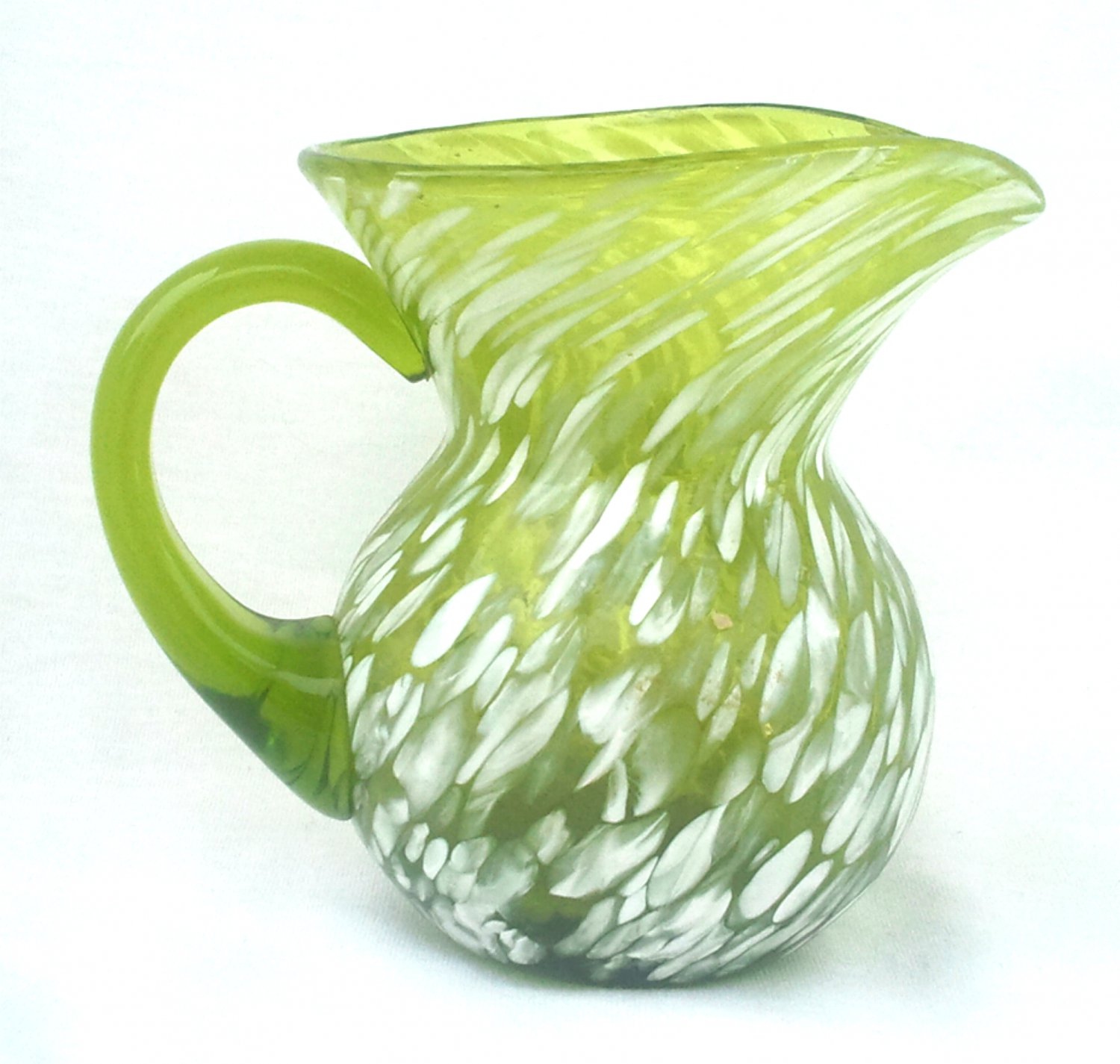 Hand Blown Spatter Glass Pitcher With Applied Handle Mid Century Art Glass 1837