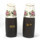 Roses Porcelain and Wood Salt Pepper Shakers Mid Century