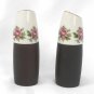 Roses Porcelain and Wood Salt Pepper Shakers Mid Century