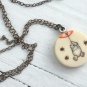 Etched Pooh-like Bear with Balloon Pendant on Sterling Silver Chain