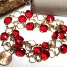 Beaded Links Necklace Red and Clear Beads 28 Inches