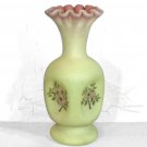 Fenton Hand Painted Burmese Vase, Crimped, Artist Signed Pinched Vase
