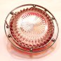 Diamond Point Cranberry Flashed Serving Dish with Chrome Caddy