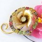 Colored Stone Circle Pin with Center Flower & Stem Vintage Brooch