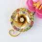 Colored Stone Circle Pin with Center Flower & Stem Vintage Brooch