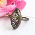 Paua Shell Ring in Sterling SIlver Marquis Shape Vintage Jewelry