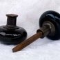 Pair Antique Door Knobs with Spindle Black Ceramic
