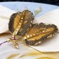 Textured Leaves Pin with Rhinestone Veins Vintage Brooch