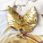 Textured Leaves Pin with Rhinestone Veins Vintage Brooch
