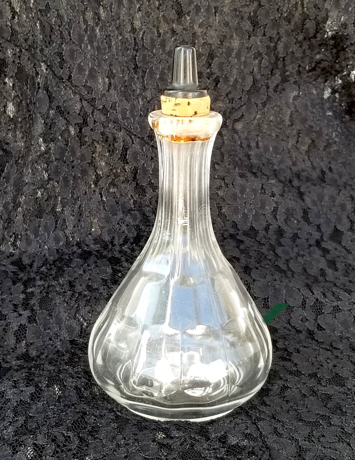 Vintage Barber Bottle, Clear with Black Bakelite Stopper