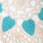 Vintage Crochet Pineapple Doily in Ecru and Aqua 1950's