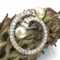 Rhinestone Circle Pin w/ 2 Faux Pearls Vintage Fashion Jewelry
