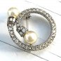 Rhinestone Circle Pin w/ 2 Faux Pearls Vintage Fashion Jewelry