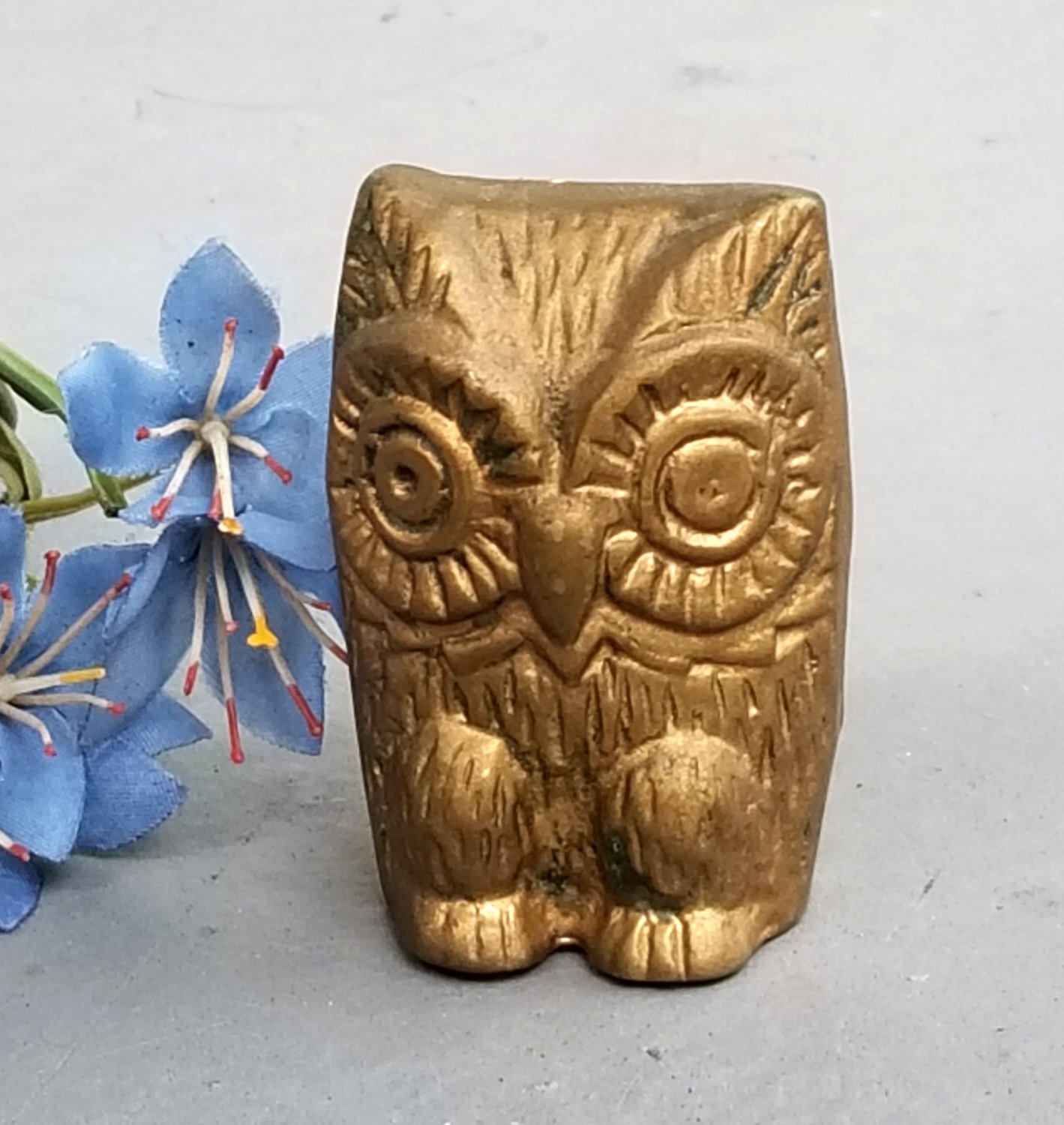 Owl Paperweight Solid Brass Vintage 2 Inch Figurine
